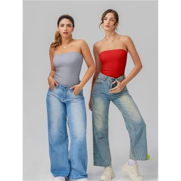 Womens Tube Bodysuits Strapless Basic Red - Picture 5 of 6